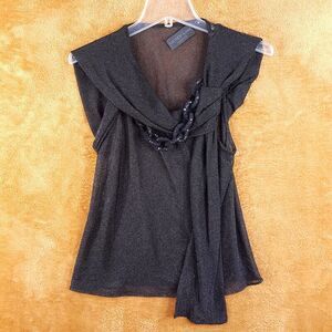 DEREK LAM Womens Top Size 2 Black Mesh Pullover Sleeveless Mesh Sheer Chain